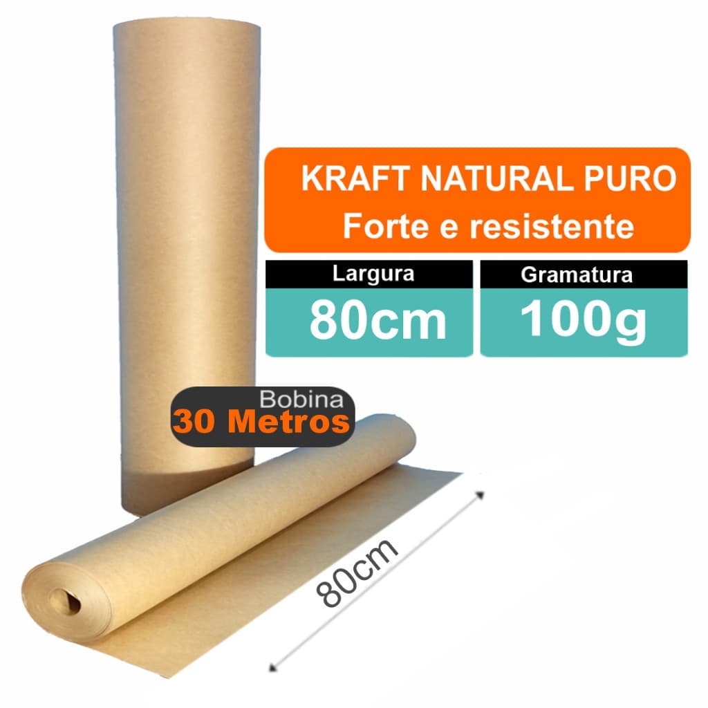 Bobina Papel Kraft Natural 100 Gramas 80cm X 30 Metros Embalagem Correios Caixa Moldes Artes
