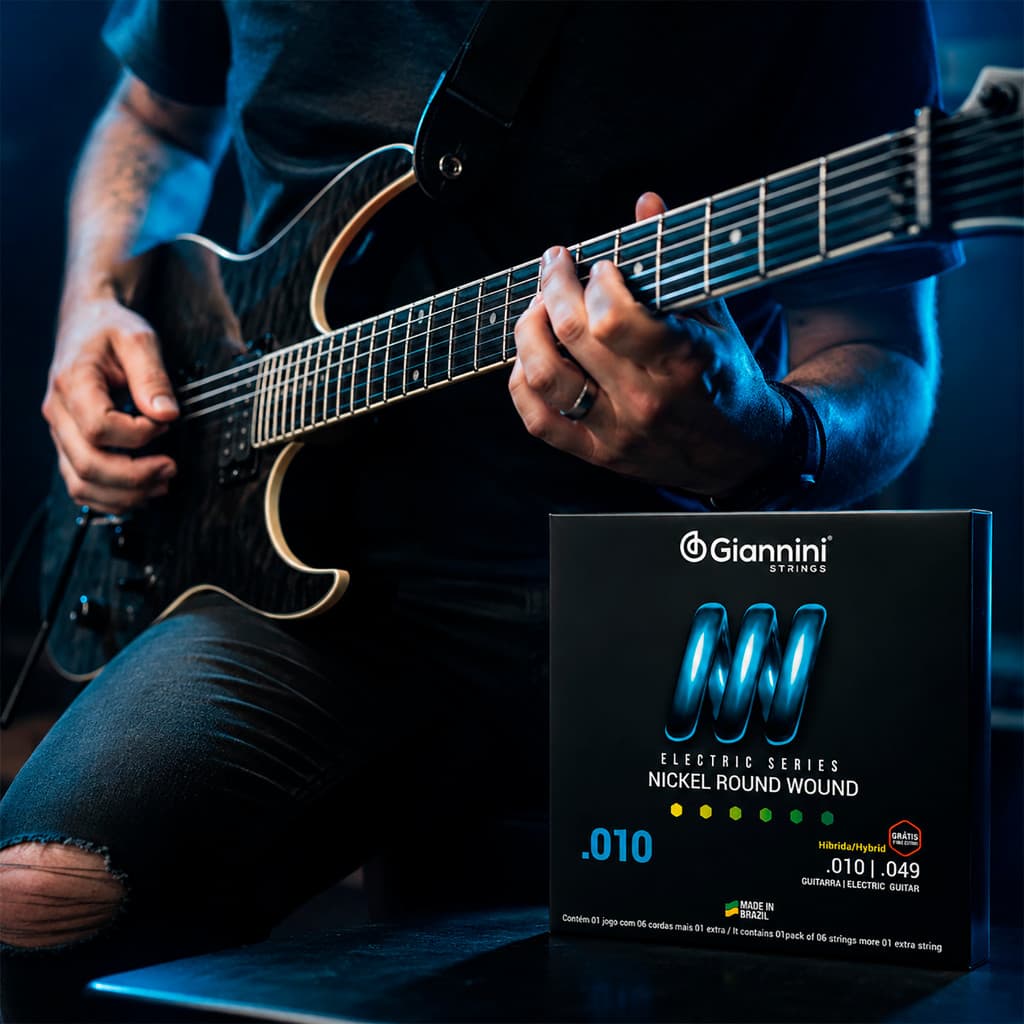 Encordoamento Giannini Guitarra 010 049 Nickel Round Wound Híbrida GEEGSTH10