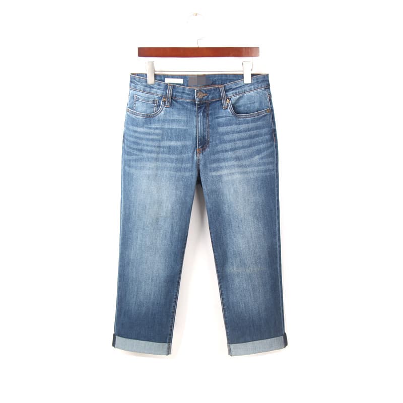 Primavera verão estilo fino 89 pontos Curling Jeans feminino pedido exterior 100kg tamanho grande cintura alta elástico