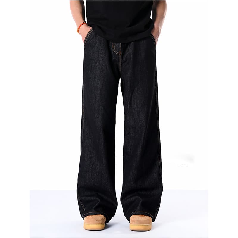 Original vaca preto Retro clássico Jeans marrom linha aberta homens outono inverno solto em linha reta perna larga verme