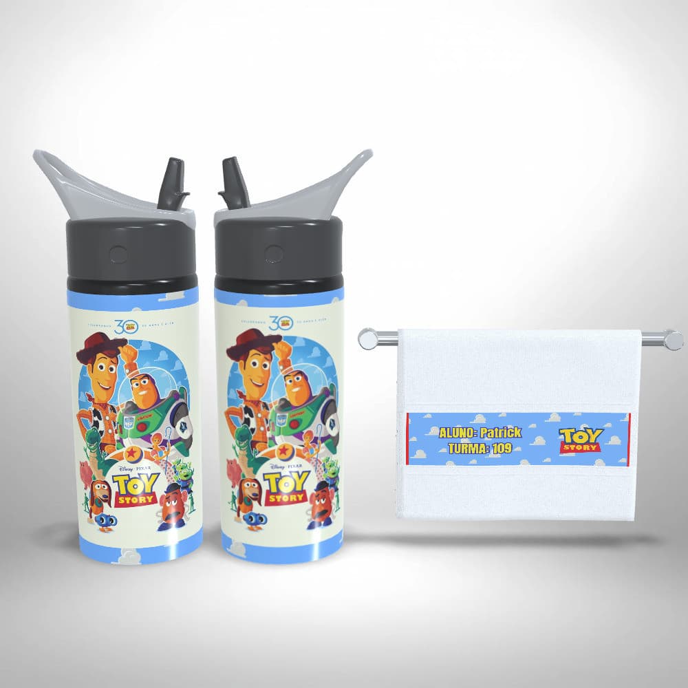 Kit Escolar Squeeze e Toalhinha - Toy Story 30 anos e além