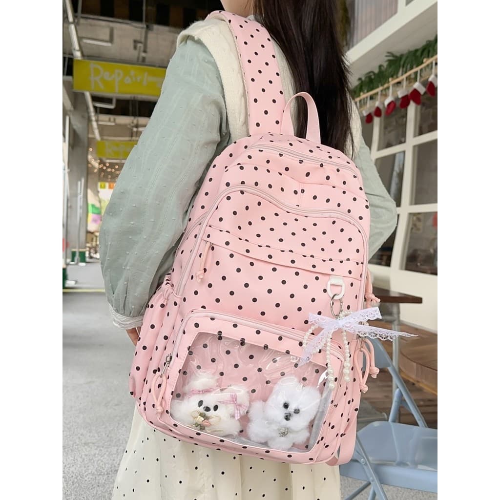 Coreano doce menina Polka Dot dor saco mochila feminina de alta aparência grande capacidade estudante saco de escola jún