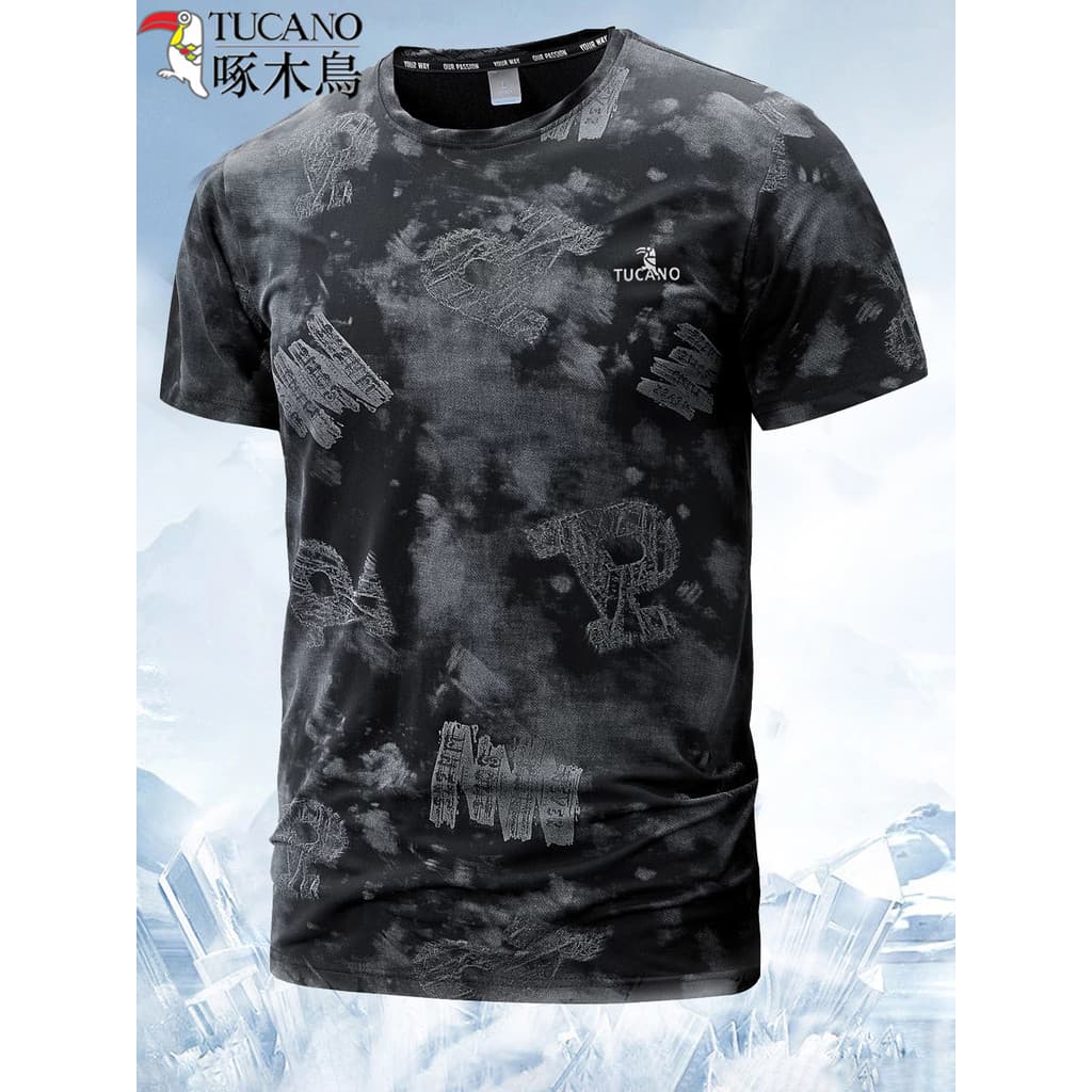 Woodpecker camuflagem gelo seda de manga curta masculino verão novo estilo solto respirável sentido de gelo secagem rápi