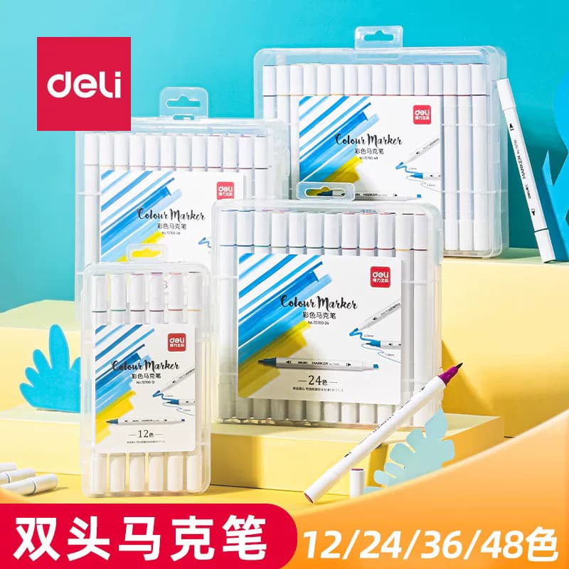 Deli Marker Set Estudante 12 Cores Álcool de Duas Cabeças Caneta Aquarela Caneta de Pintura 24 Cores 36 Cores 48 Cores C
