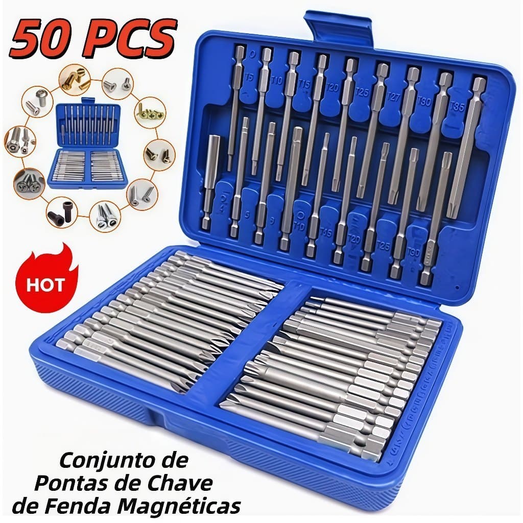 Jogo De Bits Para Parafusadeira Aço Com 50 Peças Magnético Pronta Entregar
