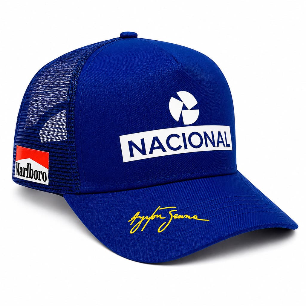 Boné Ayrton Senna Nacional Aba Curva Trucker Tela Supercap Azul  Formula 1 Premium  Oferta