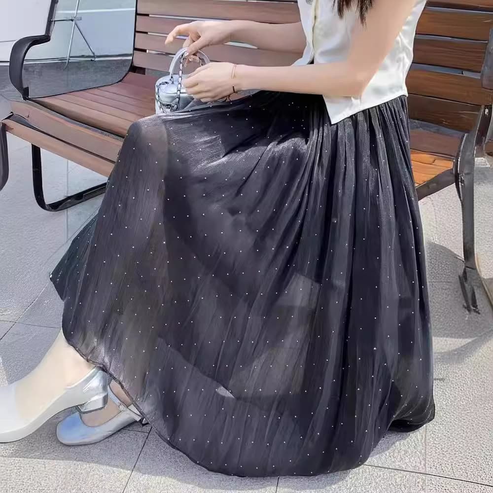2026 primavera novo estilo strass saia grande saia feminina textura sedosa saia longa YI31