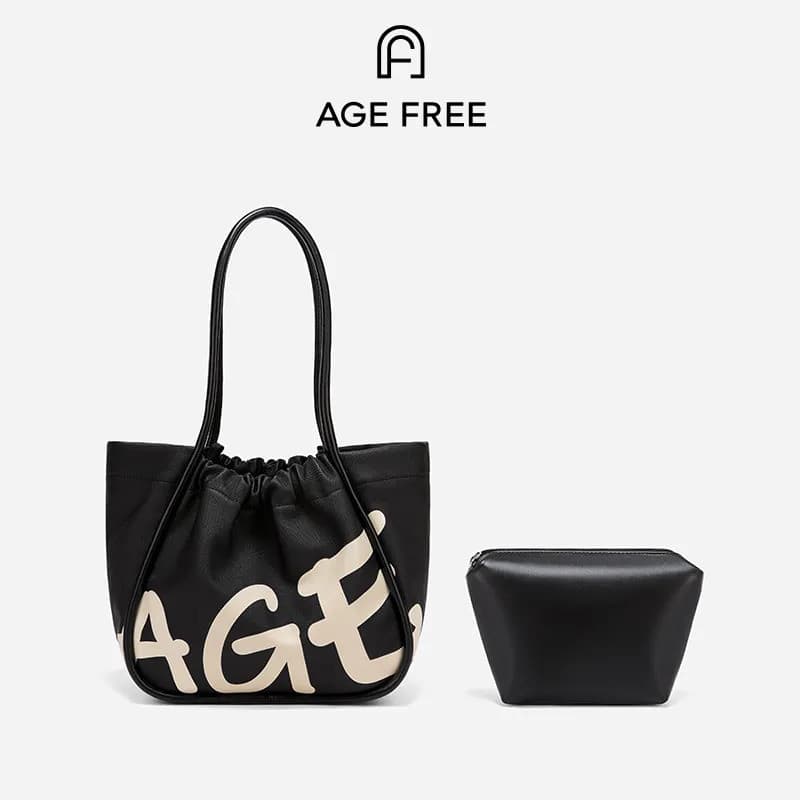 AGE FREE Bolsa Tote Feminina  Ombro Com Estampa de Letras e Bolso Extra | Moda Casual Espaçosa