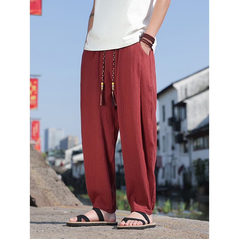 Estilo chinês calças de verão dos homens estilo fino respirável Harem calças Retro estilo étnico solto em linha reta tam