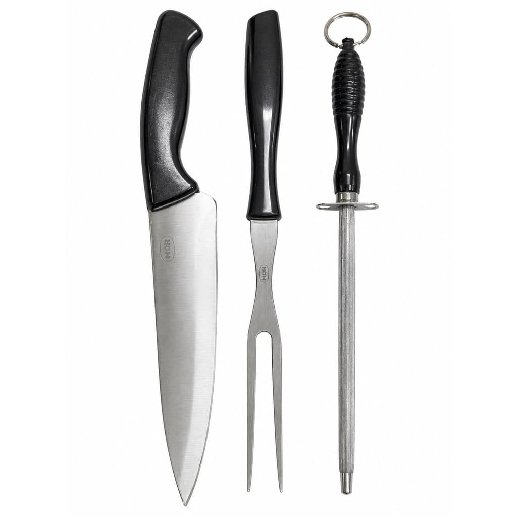 Conjunto Assador 3 peças Faca 8" Garfo e Chaira