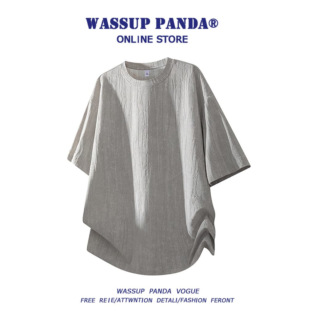 WASSUP PANDA Texturizado Camiseta de Manga Curta Masculina Verão Novo Estilo Street Wear Simples Cor Sólida Solta Todos