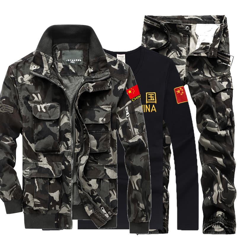 Roupas chinesas roupas camufladas roupas de treinamento terno roupas masculinas ao ar livre outono inverno puro algodão