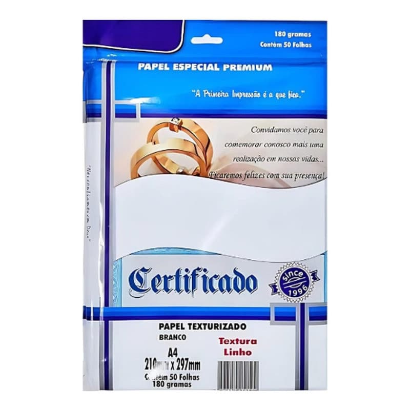 Papel Textura Linho 180g A4 Branco | 1/2/3/4 Packs 50un Profissional