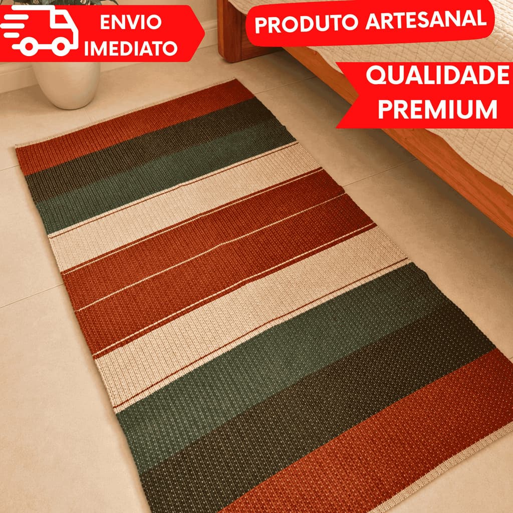 TAPETE ARTESANAIS FEITO A MÃO EM TEAR MANUAL ESTILO RÚSTICO DECORATIVO PARA QUARTO E SALA.