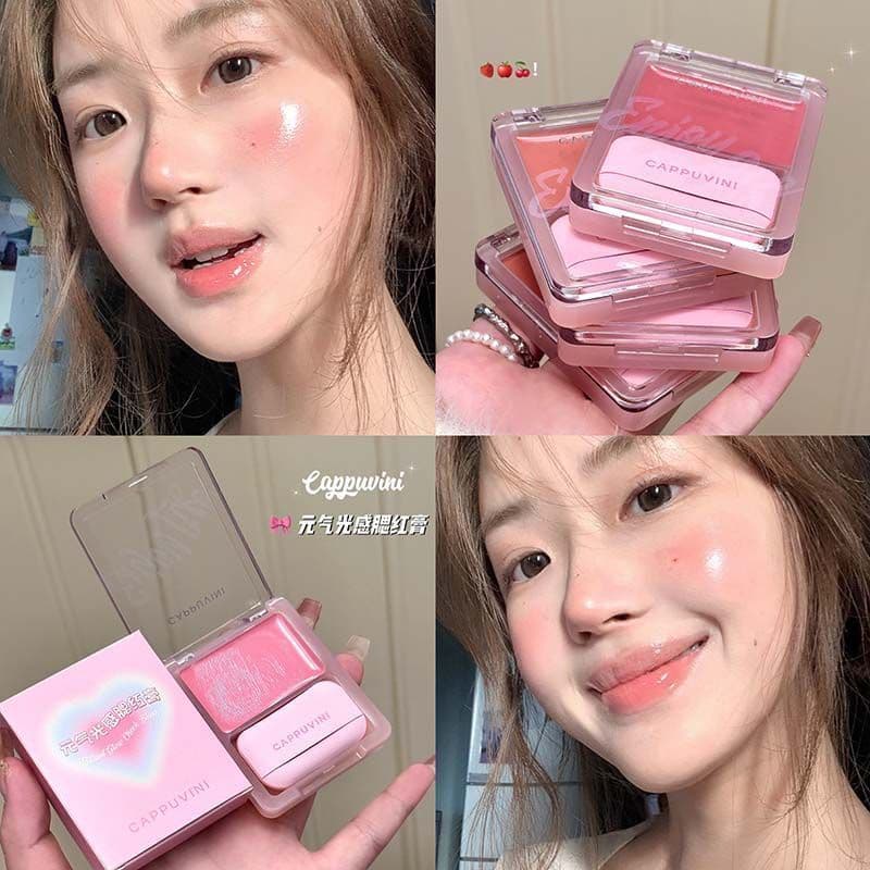 Com Puff água brilhante Blush duas cores destacando brilho contorno tridimensional modificação Natural olho bochecha com