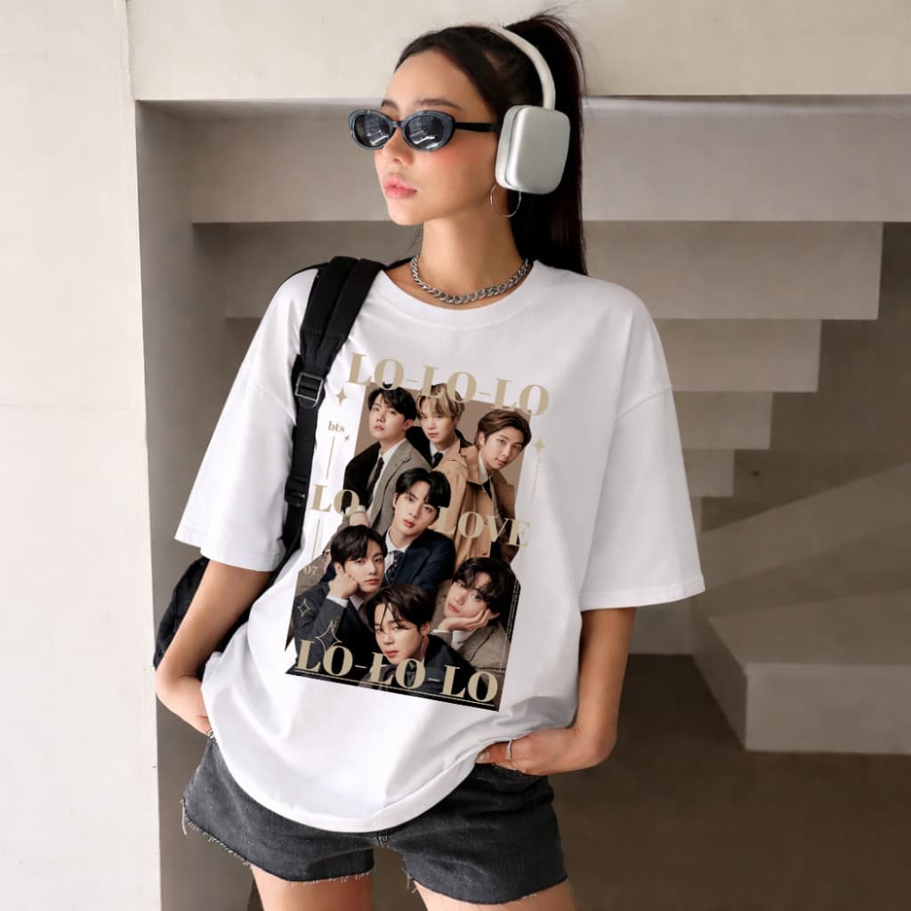 Camiseta Feminina Algodão Bts Lo Lo Lo Love Music Kpop Manga Curta Camisa Básica Algodão Unissex Top