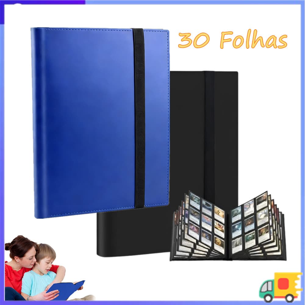 Porta-cartões 540, 9 bolsos, pasta de cartão de jogo, álbum de fotos de grande capacidade de 30 páginas, preto, azul