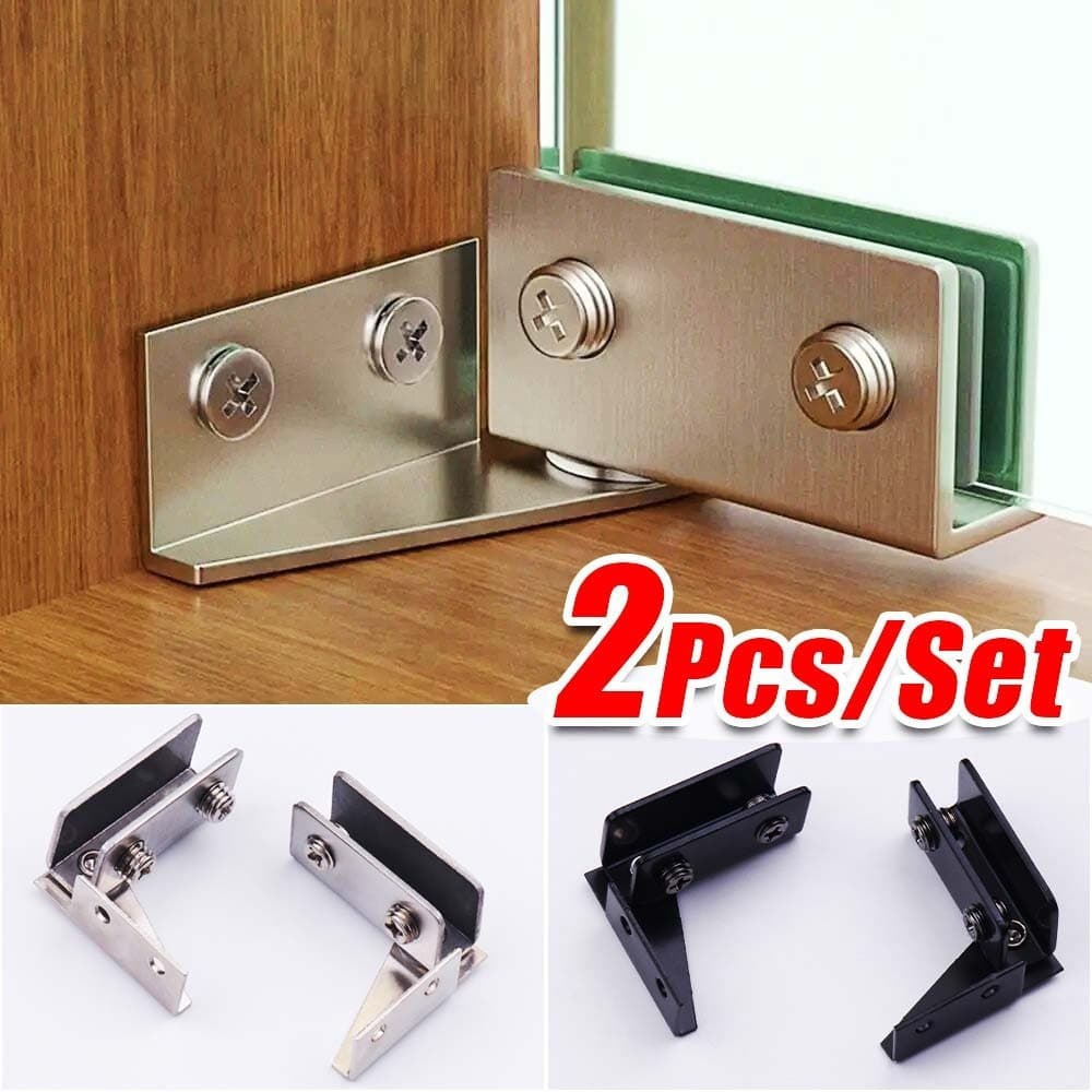 2Pcs 5-8mm Dobradiça De Vidro Para Portas De Armários-Móveis Não Perfurados-Ferragens Prata Preta Aço Inoxidável-Grampos