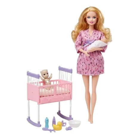 Boneca Gravida C/ Bebe C Berço 3 Em 1 Acessórios
