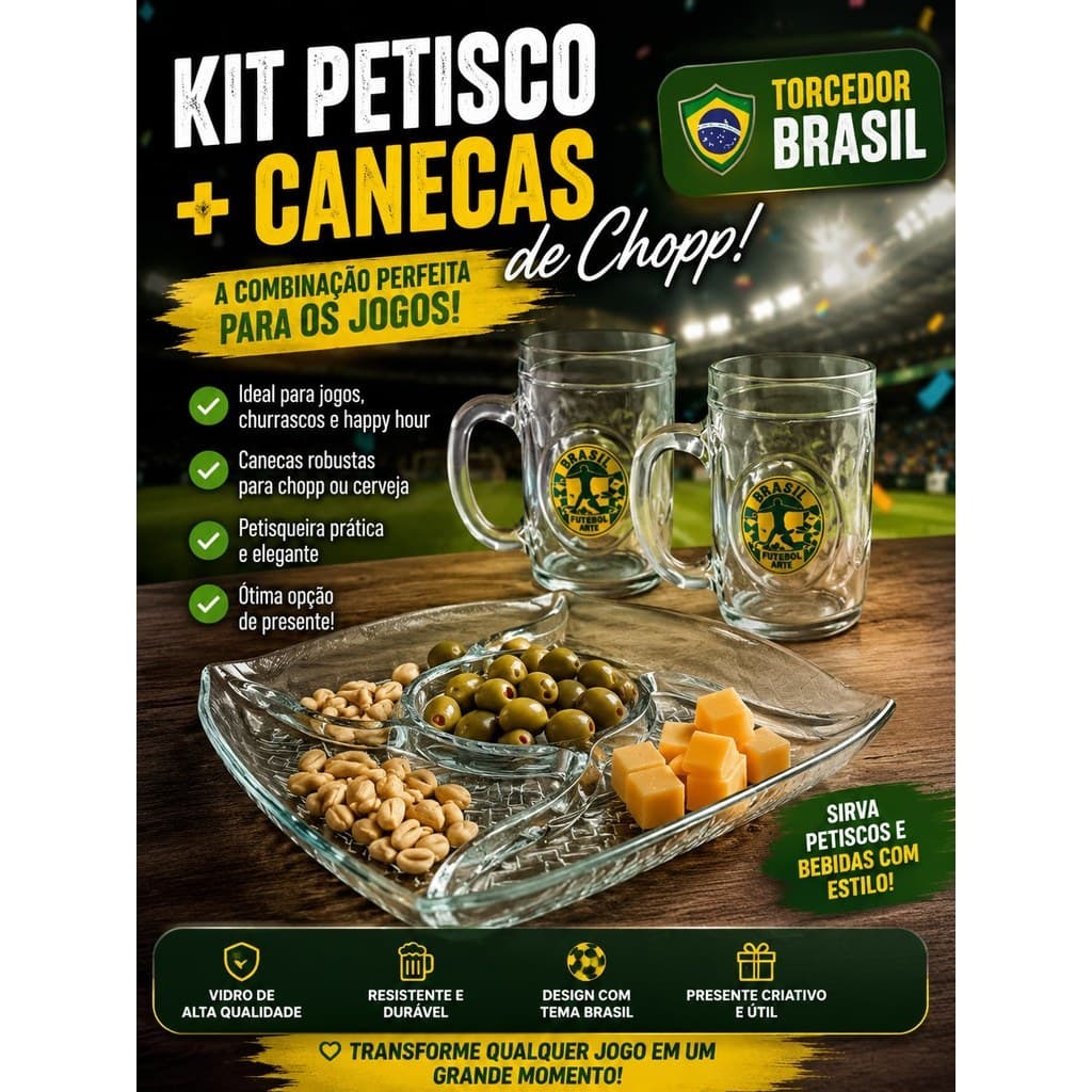 Kit Torcedor Copo E Petisqueira Copa Do Mundo Brasil Futebol