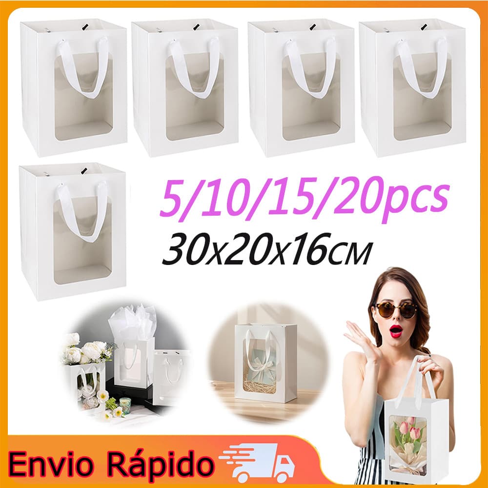 5 sacolas com sacos de presente de papel de janela transparente para presentes