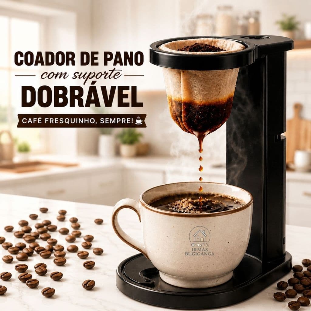Coador Café De Pano Expresso Portátil Reutilizável c/ Suporte Individual Gourmet Lavável Keita