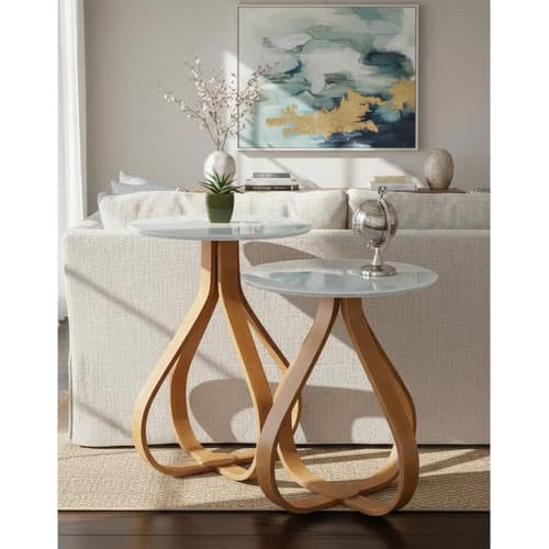 Conjunto Mesa Lateral Canto Sala Cebola Tampo Laca E Vidro
