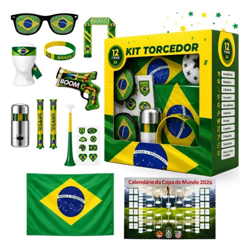 KIT TORCEDOR Combo de torcida para partida de futebol do mundo 2026 Brasil