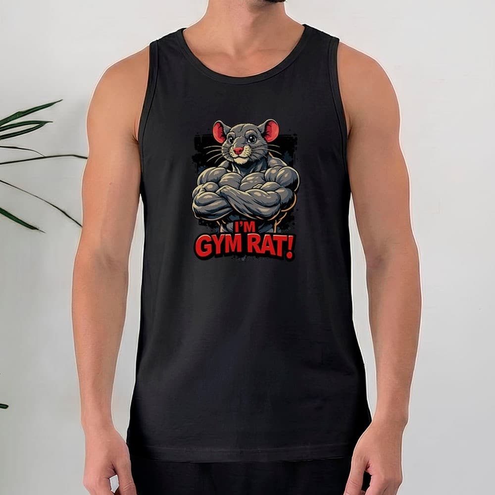 Camiseta Regata Masculina 100% Algodão I'm Gym Rat Estampa Rato Academia Fitness Treino Casual
