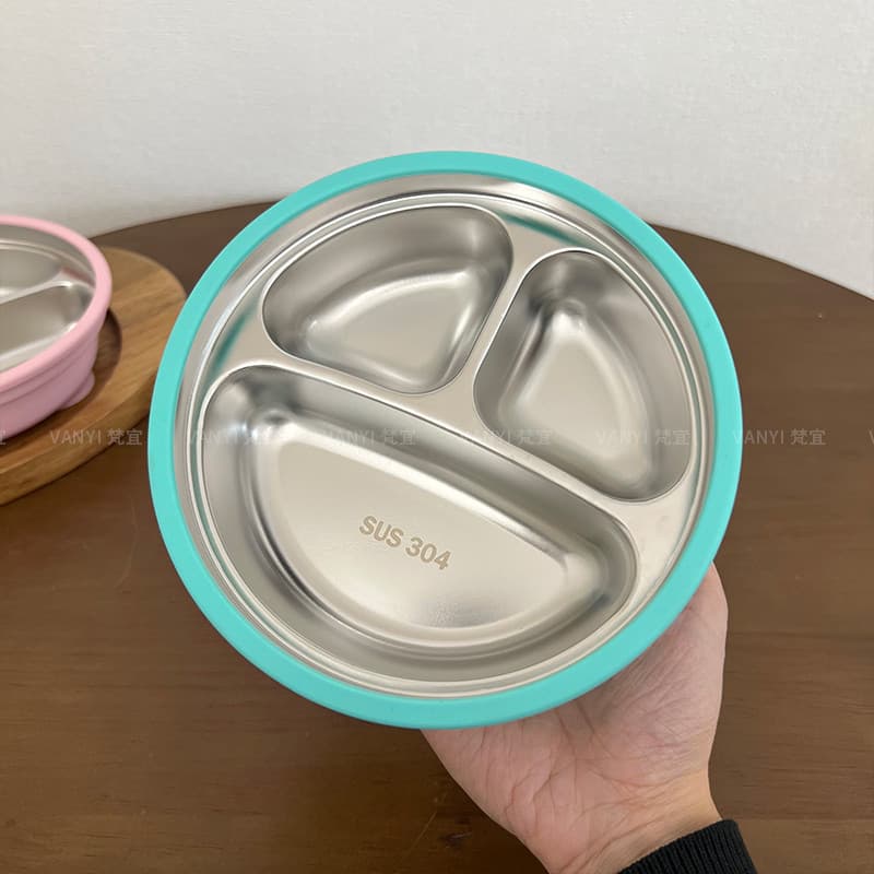 Prato de jantar infantil de aço inoxidável 304, compartimento doméstico para bebês, prato de jantar antiderrapante, tipo