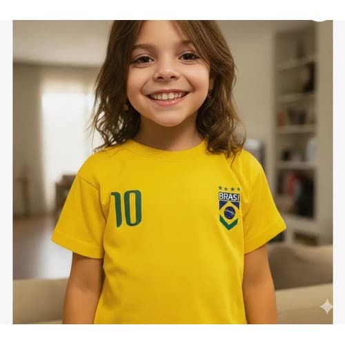 Camiseta Infantil Amarela Copa Personalizada Nome Brasil Envio Imediato