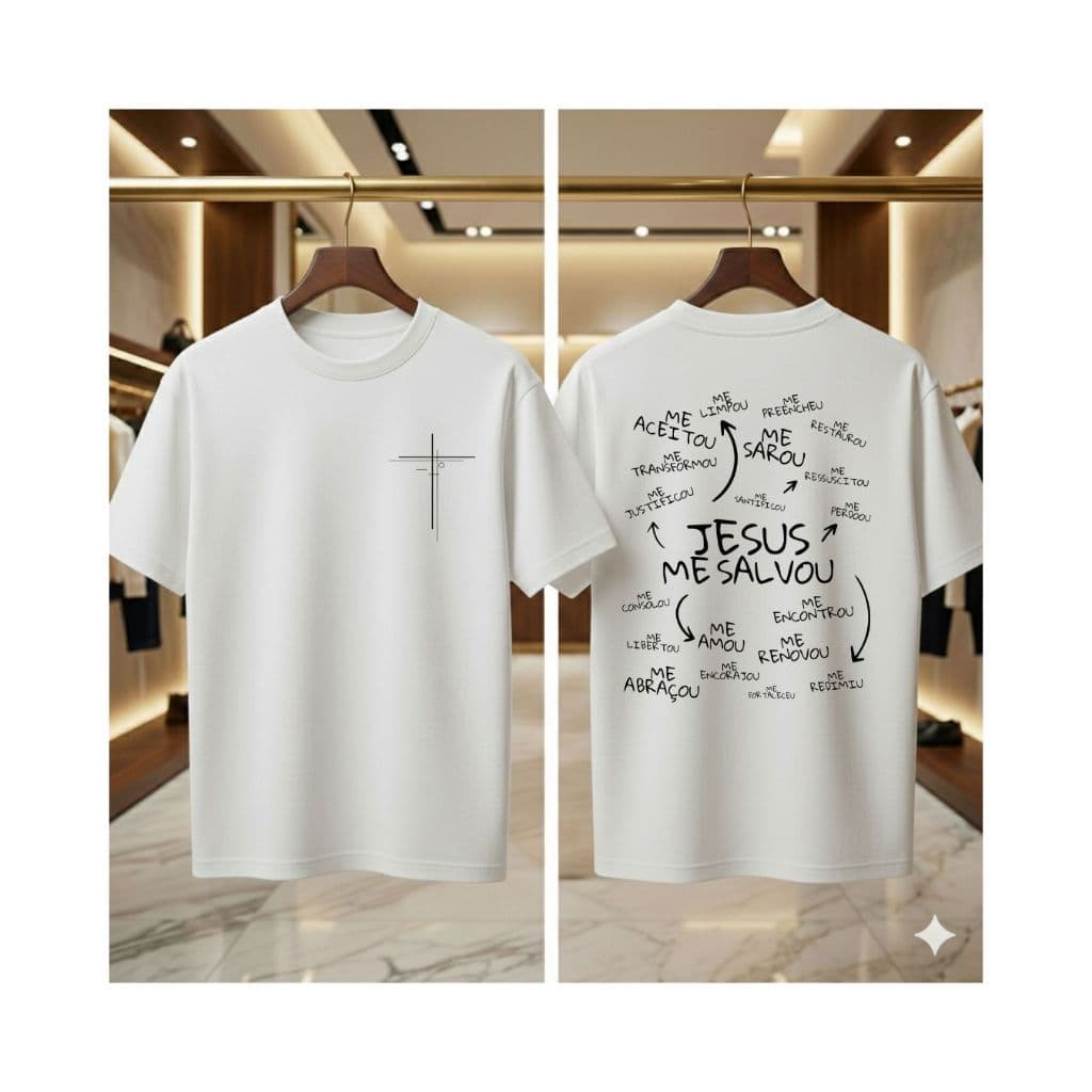 Camiseta JESUS ME SALVOU blusa gospel moda igreja camisa