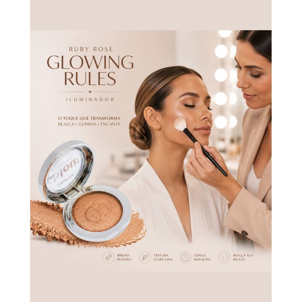 Ruby Rose Glowing Rules Iluminador Profissional Glow Rosado Brilho Luxuoso