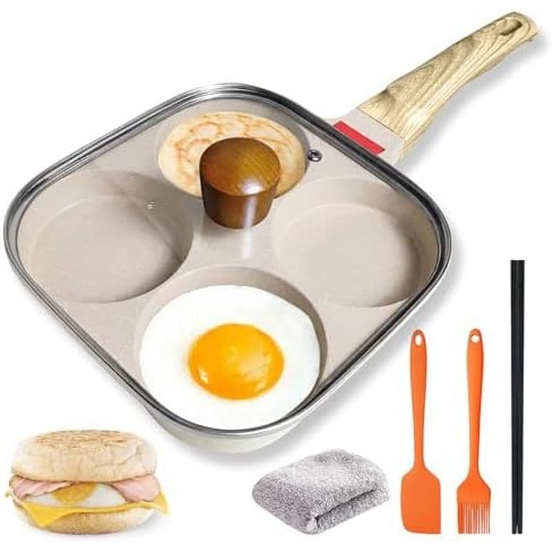 Conjunto De Forma De Ovo Antiaderente De 4 Xícaras Com Tampa-Frigideira De Omelete De Alumínio Para Café Da Manhã , Incl