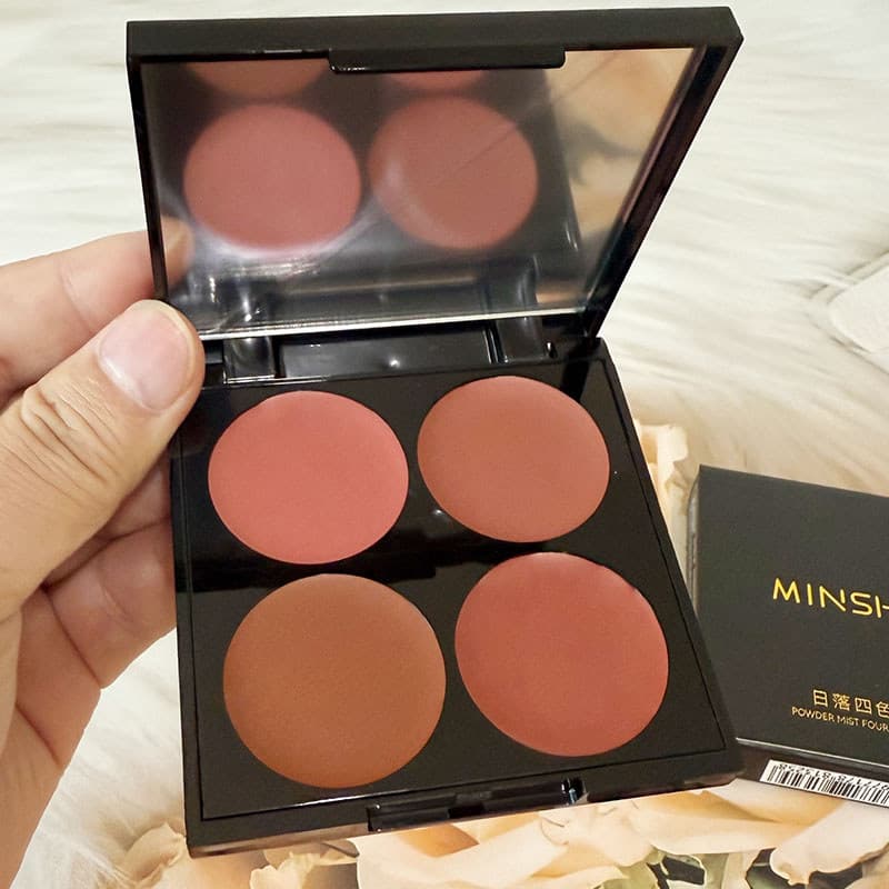 Ming Xizhi Sunset Paleta de Blush de quatro cores Paleta multifuncional de alto brilho Renderização de cores Maquiagem N
