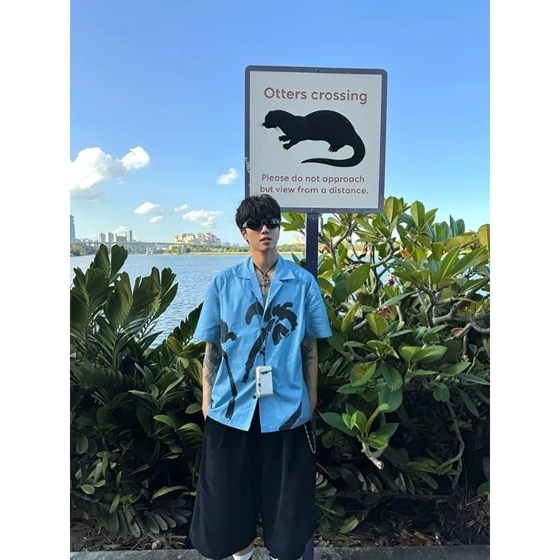Gola cubana impressa estilo férias camisa masculina verão camisa de manga curta cleanfit preguiçoso inchado bonito casac