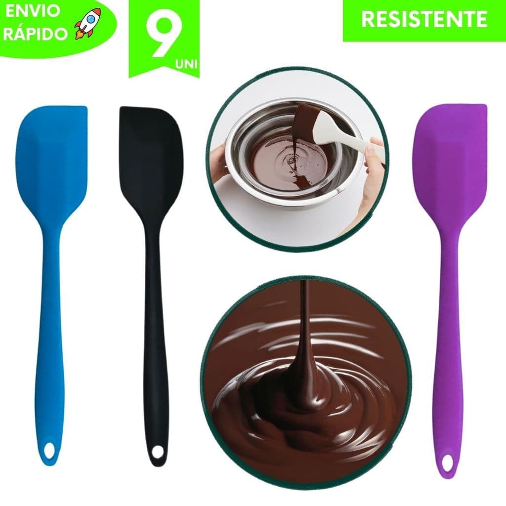 Kit Utilidades Espátula Silicone Resistente Calor Antiaderente Cozinha Colher Talheres Multiuso  Não Risca Panela