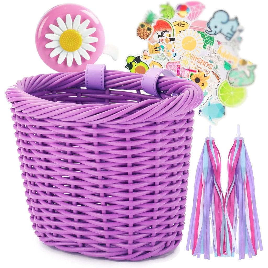 Cesta de Bicicleta Infantil para Meninas, Acessório Dianteiro para Bicicleta, Cesta Pequena de Vime Trançado para Bicicl