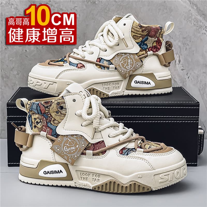 Sapatos masculinos 2025 novo estilo verão All-Match sapatos de aumento de altura masculina 10cm preto Samurai tênis de c