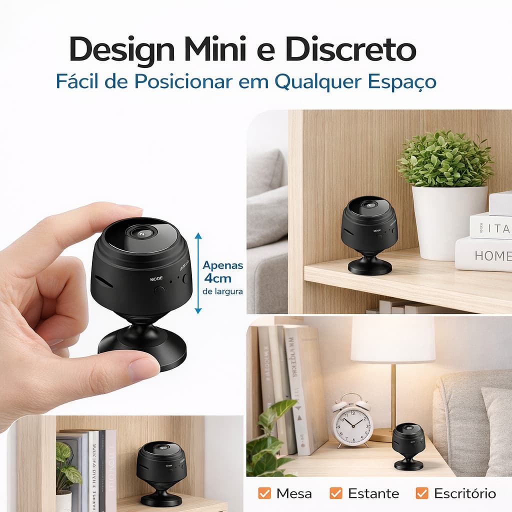 Mini Câmera A9 WiFi HD 1080P com Visão Noturna para Segurança e Vigilância ACHEI GLAM