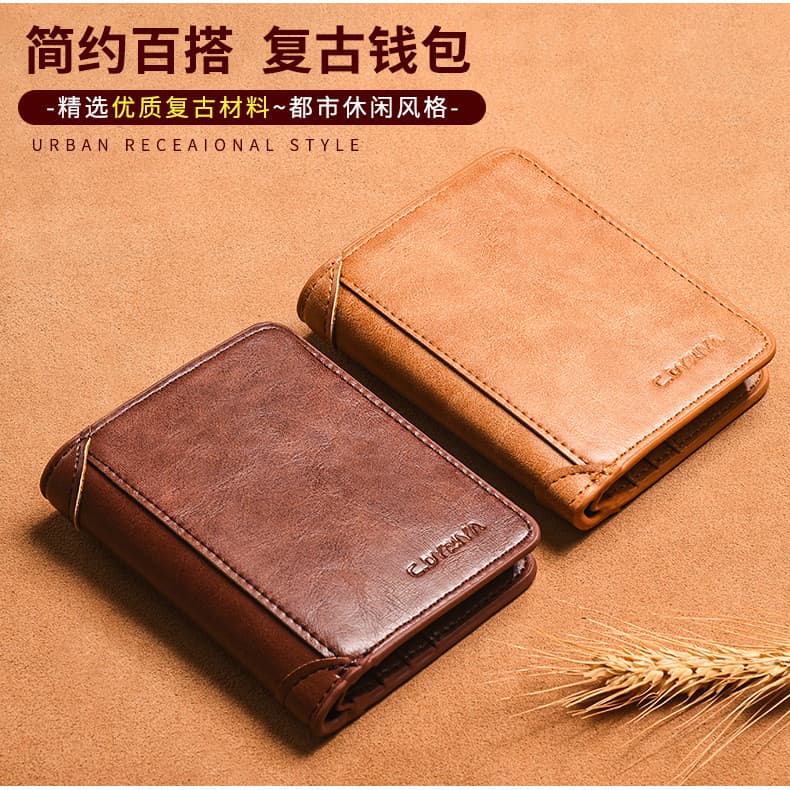 Carteira masculina simples de duas camadas com clipe de couro carteira curta multi-cartão de negócios 30% de desconto mu
