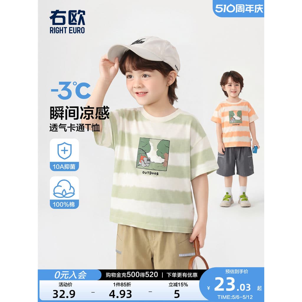 Direito europeu crianças puro algodão listrado manga curta camiseta dos desenhos animados Anime verão novo estilo roupas