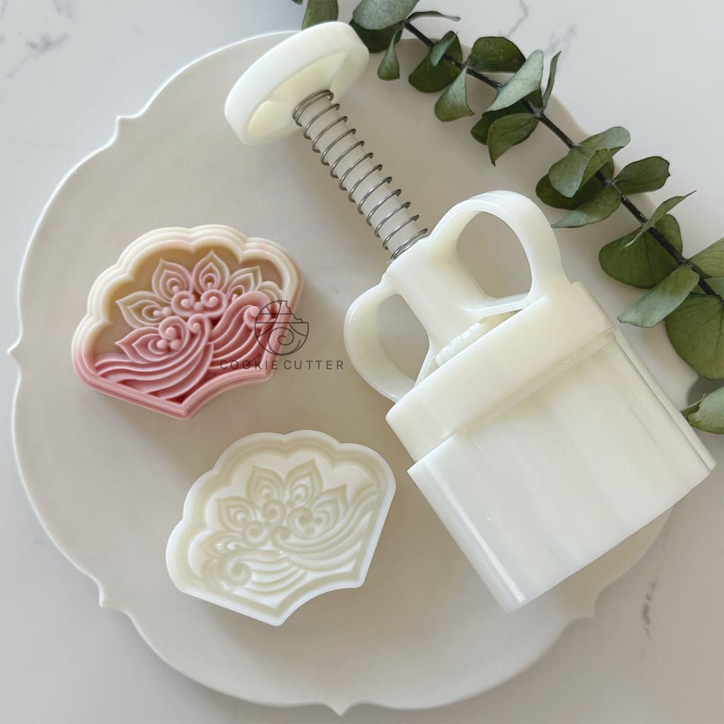 [Rolo Original] 75g Fan Edge Mid-Autumn Festival Mooncake Mold Ocean Wave Treasure Flower Shaking Fan Cantonês Ferrament