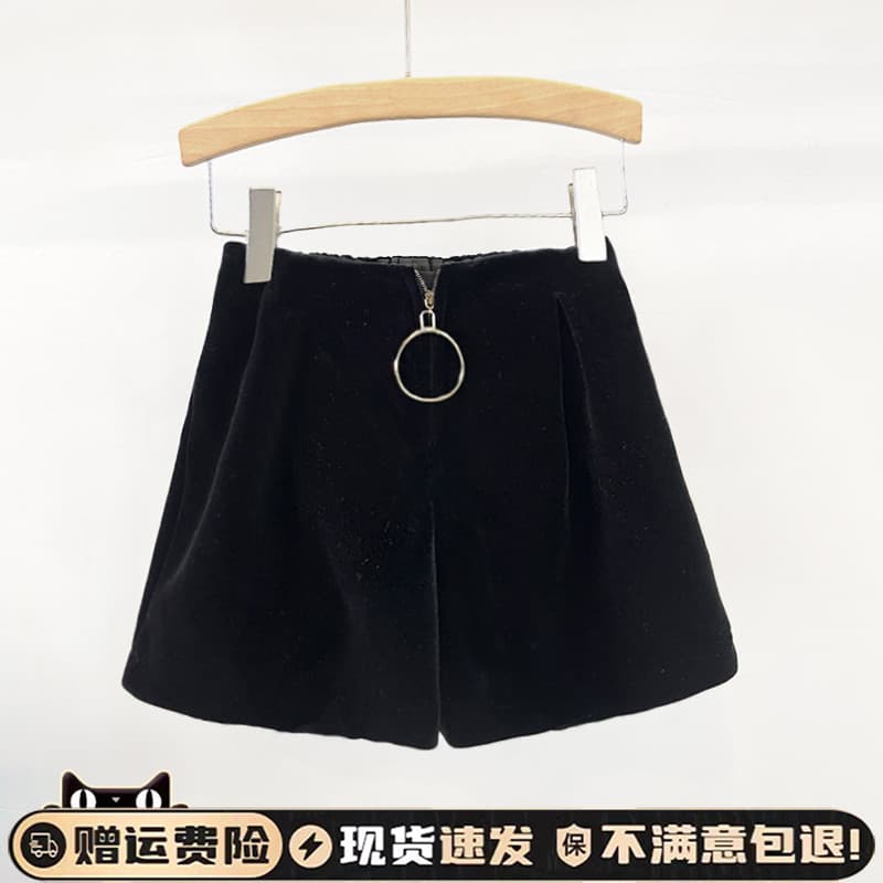 Mais fino olhar elástico cintura alta a linha perna larga ouro veludo shorts feminino outono inverno exterior Wear mais