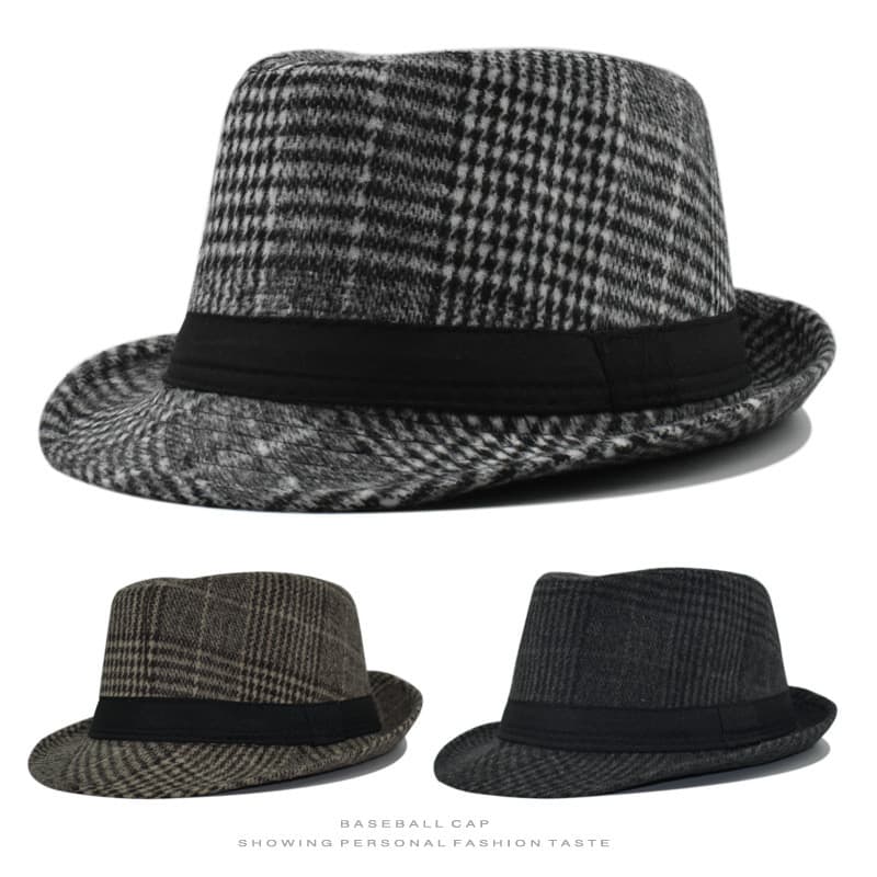 Outono inverno novo estilo de lã chapéu superior masculino moda britânica xadrez Jazz chapéu cavalheiro chapéu de meia-i