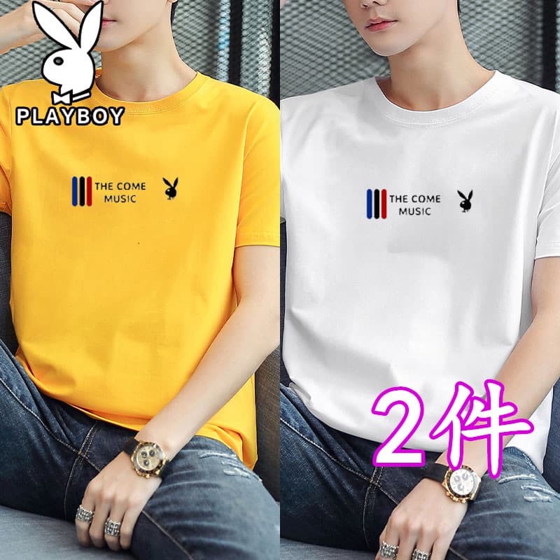 Playboy Street Wear puro algodão de manga curta camiseta masculina 2025 verão novo estilo camiseta masculina em torno do