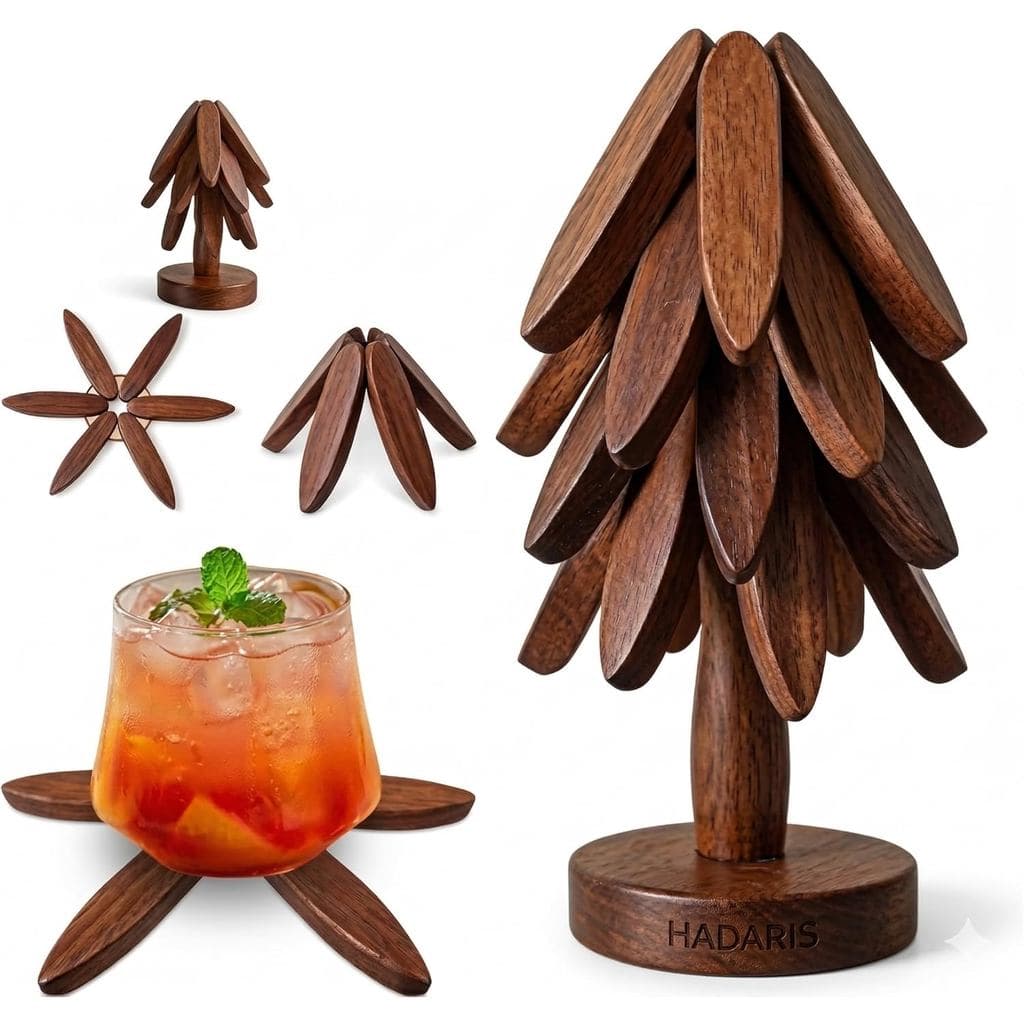 Conjunto De Trivet De Árvore De Madeira Para Pratos Quentes-3 Peças De Porta-Copos Dobráveis E Resistentes Ao Calor , Pa