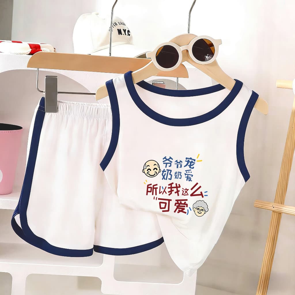 Vovô animais de estimação avó ama ~ meninos sem mangas camiseta novo estilo bebê menina puro algodão colete Shorts conju