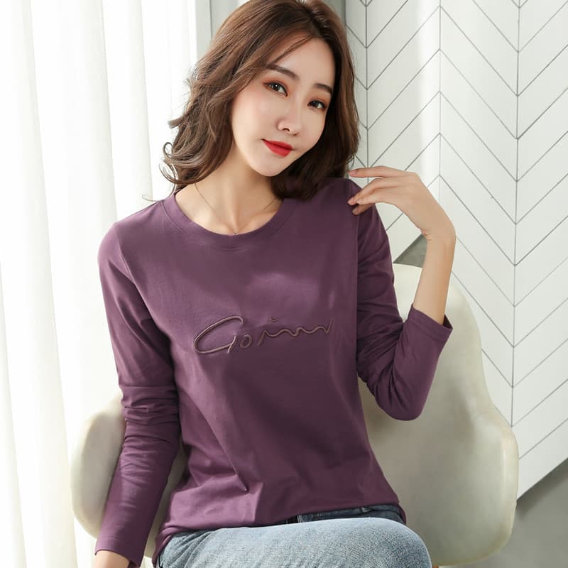 286 outono inverno manga comprida letras bordadas magro-ajuste camisa de fundo 2023t camisa feminina Plus Size topo na m