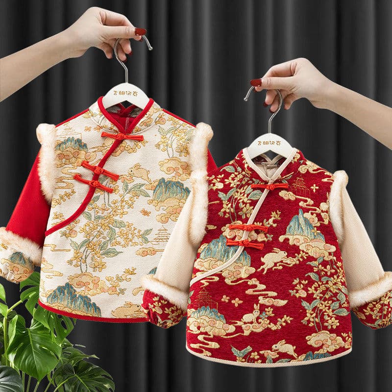 Bebê estilo chinês ano novo macacão meninos meninas vermelho roupas de ano novo à prova dwaterproof água à prova de suje